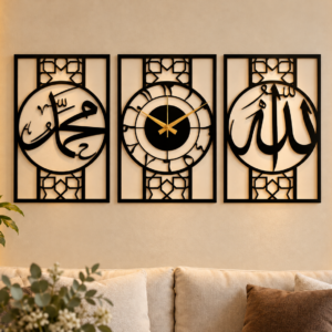 Home warmly lit islamic triptych lounge